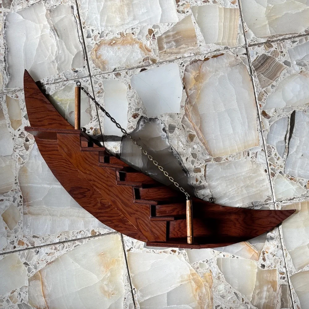 Antique Handmade Wooden Crescent Moon Stairs Stairway
